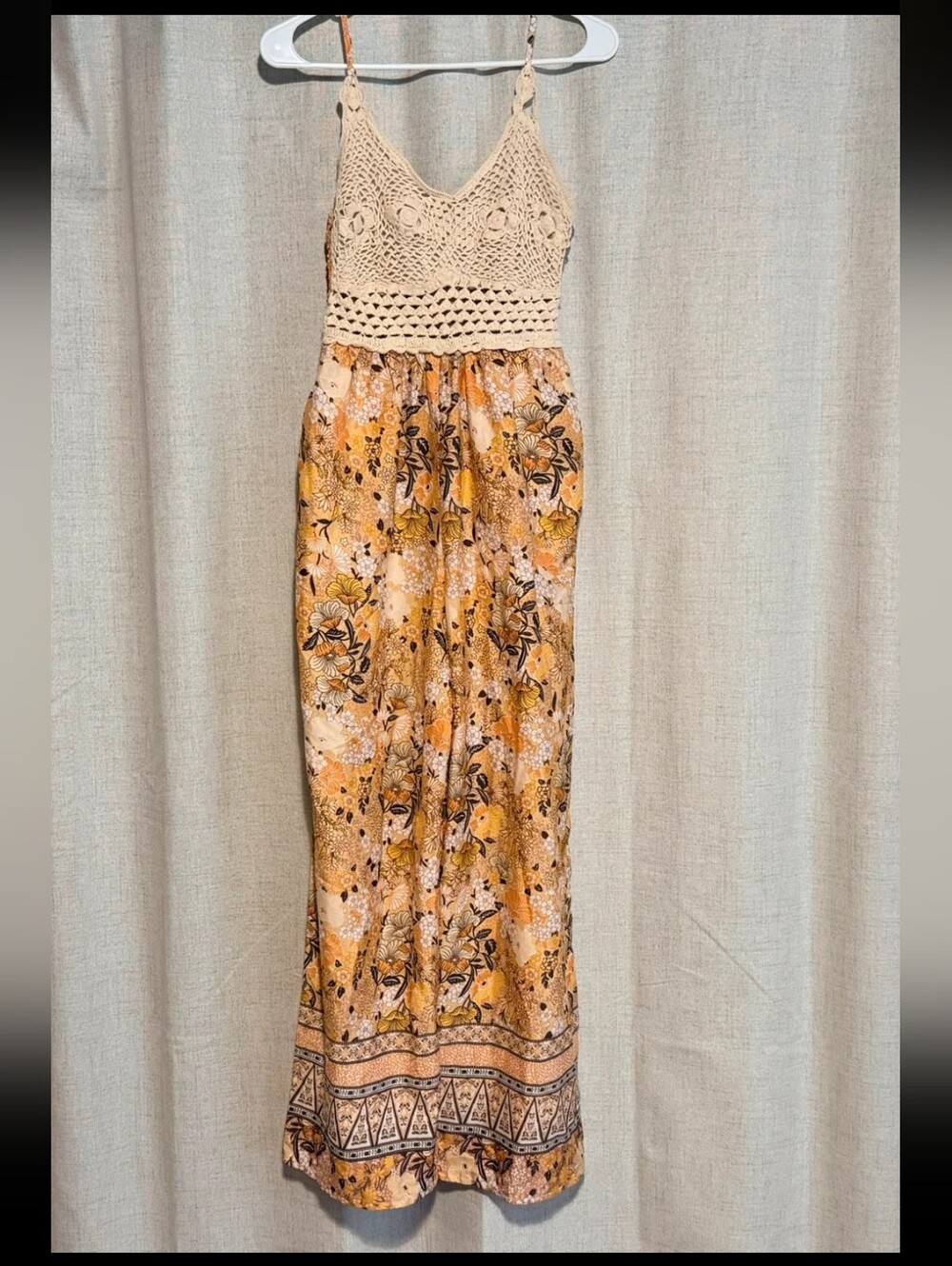 B.O.G. Collection Women’s Small Boho Crochet Floral Wide Leg Jumpsuit